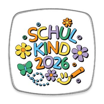 Schulkind 2026 Einschulung Schulanfang - Viereckiger Kühlschrankmagnet - Weiß - Vorne