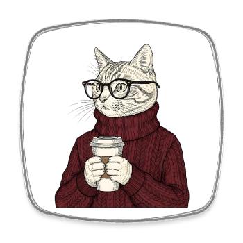 Sophisticated Coffee Cat  - Viereckiger Kühlschrankmagnet - Weiß - Vorne