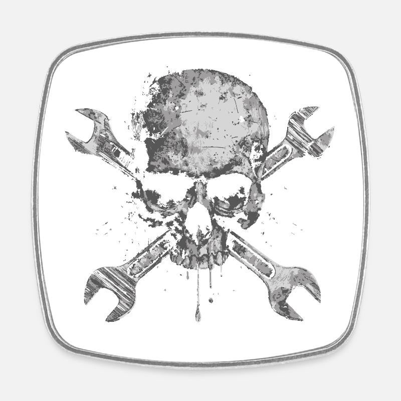 Grunge Skull with Tools - Square fridge magnet - white