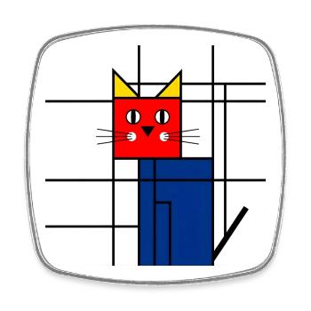 Abstrakte Katze Kunst - Geometrisches Mondrian  - Viereckiger Kühlschrankmagnet - Weiß - Vorne
