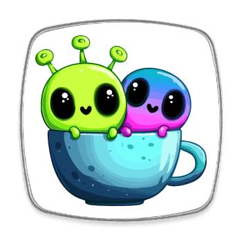 Little Alien Couple in Teacup - Square fridge magnet - white - Front