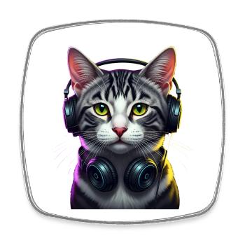 KatzenDJ Neon Kopfhörer Music lover cat - Viereckiger Kühlschrankmagnet - Weiß - Vorne