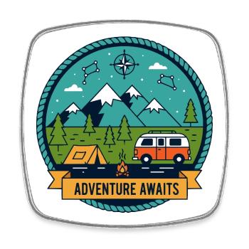 Badge de camping d’aventure en pleine nature - Magnet carré - blanc - Devant