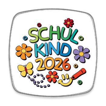 Schulkind 2026 Einschulung Schulanfang - Viereckiger Kühlschrankmagnet - Weiß - Vorne