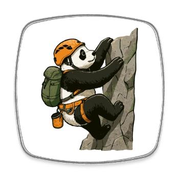 Bloc panda avec du matériel d’escalade - Magnet carré - blanc - Devant