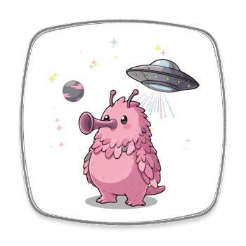 Mignon extraterrestre rose avec un OVNI dans l’espace - Magnet carré - blanc - Devant
