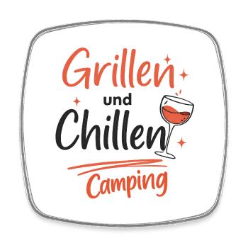 Grillen und Chillen das nett man Camping  - Viereckiger Kühlschrankmagnet - Weiß - Vorne