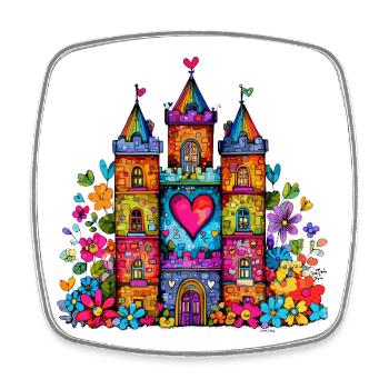 Regenbogenherz Schloss - Viereckiger Kühlschrankmagnet - Weiß - Vorne