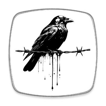 Raven on Barbed Wire Ink - Square fridge magnet - white - Front