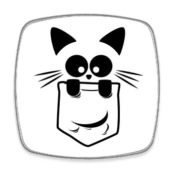 Le Chat de Poche Curieux Noir - Magnet carré - blanc - Devant