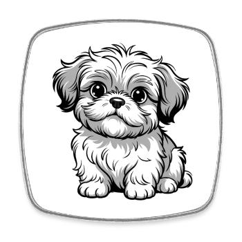 Shaggy Puppy Cartoon Gray - Square fridge magnet - white - Front