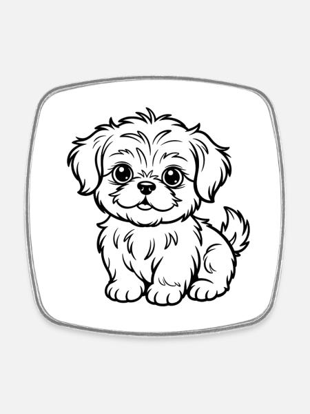 Cuddly Dog Line Drawing - Square fridge magnet - white