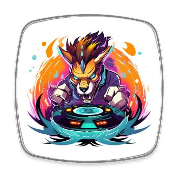 Wolfs-DJ Neon Feuer - Viereckiger Kühlschrankmagnet - Weiß - Vorne