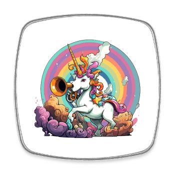 Regenbogen-Unicorn mit Trompete - Viereckiger Kühlschrankmagnet - Weiß - Vorne