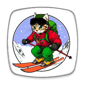 Skifahrer Katze Freeride - Viereckiger Kühlschrankmagnet - Weiß - Vorne