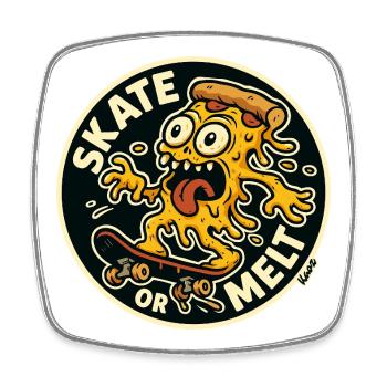 Pizza und Käse Monster auf Skateboard - Viereckiger Kühlschrankmagnet - Weiß - Vorne