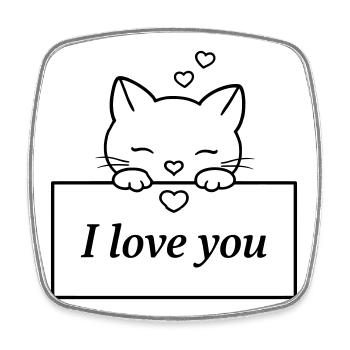 Cute Cat Says I Love You | Sweet Love Line Art - Square fridge magnet - white - Front
