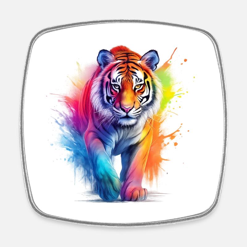 Regenbogen Tiger im Aquarell-Farbsplash.Look - Viereckiger Kühlschrankmagnet - Weiß
