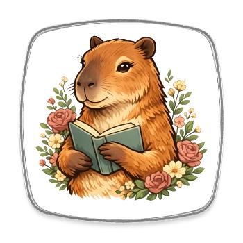 Lire la capybara avec l’amoureux des livres des fleurs - Magnet carré - blanc - Devant