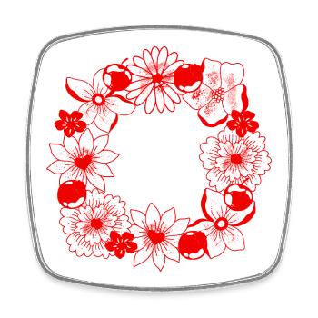 Red flower circle frame - Square fridge magnet - white - Front