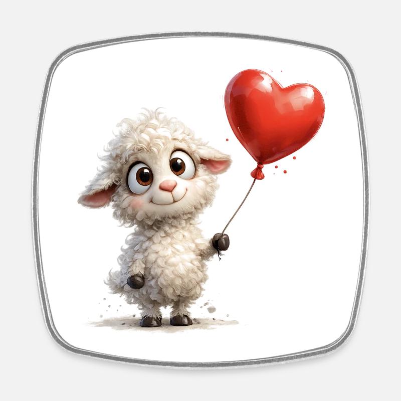 Lamb with heart balloon - Square fridge magnet - white