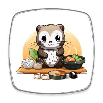 Otter Sushi Fest - Viereckiger Kühlschrankmagnet - Weiß - Vorne