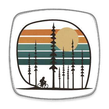 Forest Cycling in Retro Sunset Gift Idea Friends - Square fridge magnet - white - Front