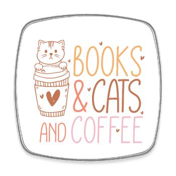 Bücher, Katzen und Kaffee - Viereckiger Kühlschrankmagnet - Weiß - Vorne