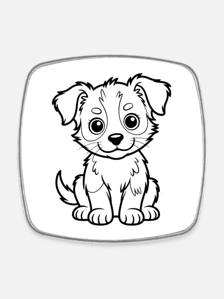 Adorable Dog Puppy Line Style - Square fridge magnet - white