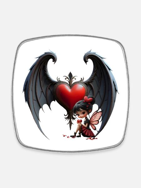 Schattenherz mit Fee - Viereckiger Kühlschrankmagnet - Weiß
