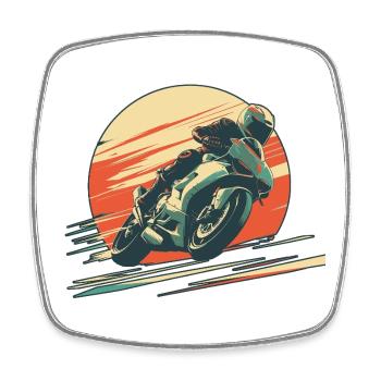Sportmoto, schnelles Fahren mit einem großen Sonnenuntergang - Viereckiger Kühlschrankmagnet - Weiß - Vorne