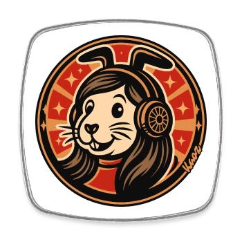 Rabbit Headphones Badge - Square fridge magnet - white - Front