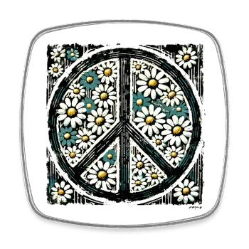 Daisy Peace Blumenemblem - Viereckiger Kühlschrankmagnet - Weiß - Vorne