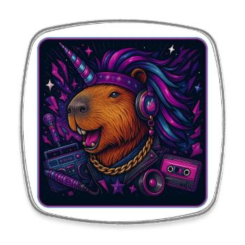 Capybara Einhorn Retro DJ - Viereckiger Kühlschrankmagnet - Weiß - Vorne
