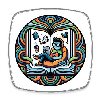 Bücherwelt im Farbkosmos Leseratte Bücherwurm - Viereckiger Kühlschrankmagnet - Weiß - Vorne