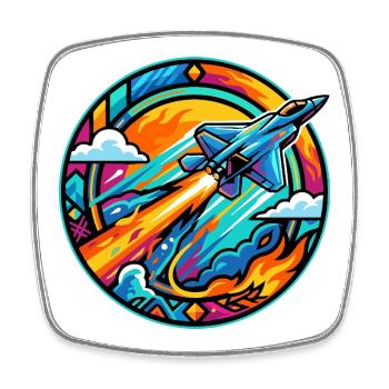 Buyères néon jets dans le cercle de feu Fusée spatiale rétro - Magnet carré - blanc - Devant