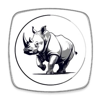 Proud Rhino Black and White Drawing Rhino Motif - Square fridge magnet - white - Front