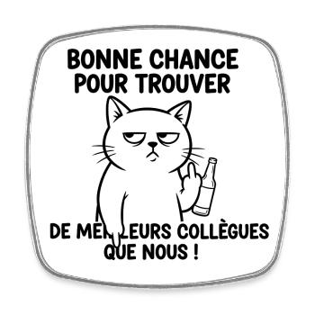 Chat blasé et bière: Bonne chance - Magnet carré - blanc - Devant