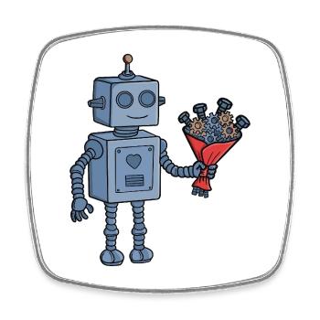 Cute Valentine Robot with Mechanical Gear Bouquet - Square fridge magnet - white - Front
