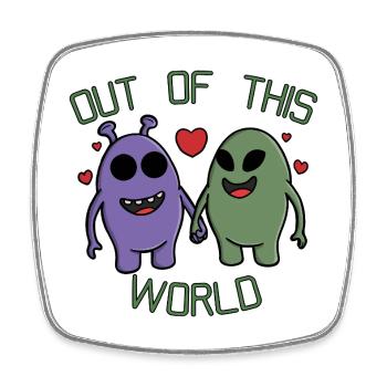 Out of This World Alien Couple Holding Hands - Square fridge magnet - white - Front