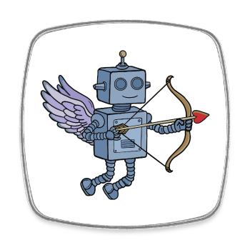 Cute Steampunk Robot Cupid with Heart Arrow - Square fridge magnet - white - Front