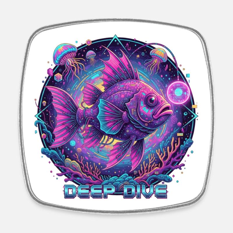 Deep Dive Neonfisch Unterwasser - Viereckiger Kühlschrankmagnet - Weiß