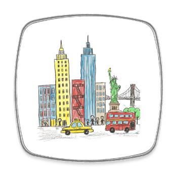 New York City Skyline Liberty Cartoon-Kunst - Viereckiger Kühlschrankmagnet - Weiß - Vorne