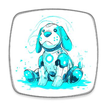 Chien Robo néon dans la poutre cyan - Magnet carré - blanc - Devant