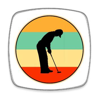 Retro-Golfer-Silhouette Vintage-Sonnenuntergangs-Sportkunst - Viereckiger Kühlschrankmagnet - Weiß - Vorne