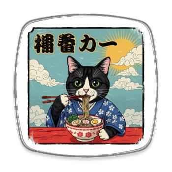 Cat ramen in yukata - Square fridge magnet - white - Front