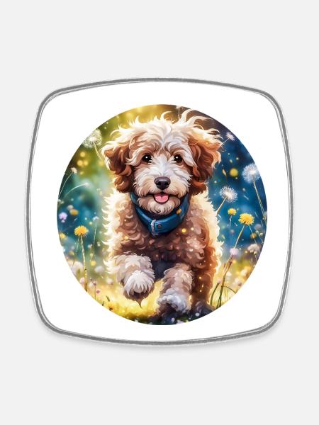Aussiedoodle in the sunshine - Square fridge magnet - white