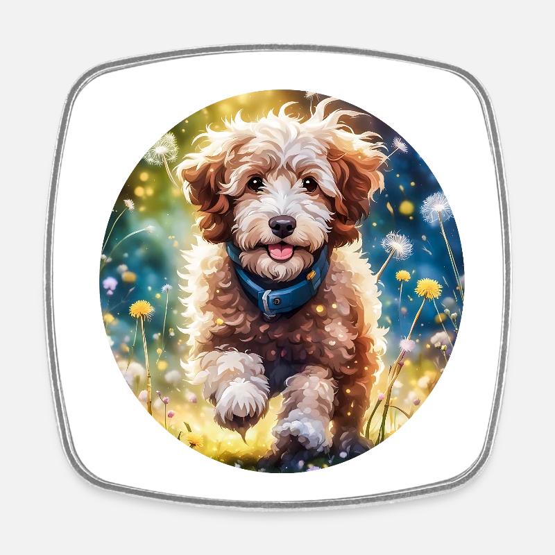 Aussiedoodle au soleil - Magnet carré - blanc