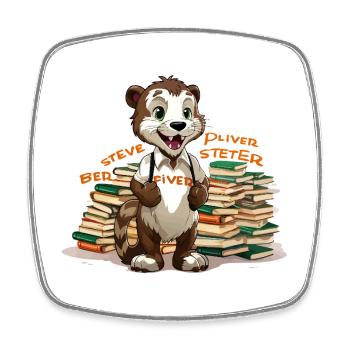 Otter Lernheld mit Büchern - Viereckiger Kühlschrankmagnet - Weiß - Vorne