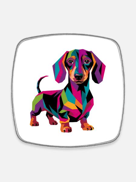 Colorful Geometric Dachshund Dog - Square fridge magnet - white